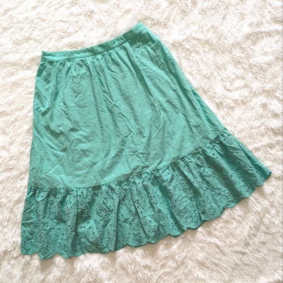 J. Crew Dresses & Skirts - J.Crew Pocket Midi Skirt with Ruffle Eyelet Hem - Mint